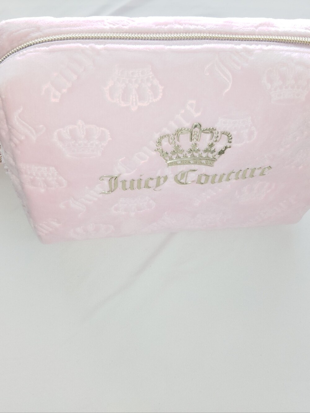 Juicy Couture Light Pink Velvet Cosmetic Pouch with Crown Logo